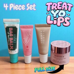 Summer Fridays Vanilla Butter Balm, Lanolips Strawberry & Bag Balm, J-lo BESOS